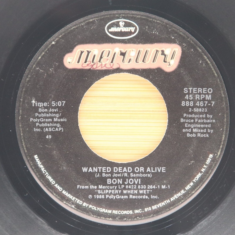 BON JOVI - WANTED DEAD OR‎ ALIVE / I'D DIE FOR YOU - POP ROCK 45 MERCURY